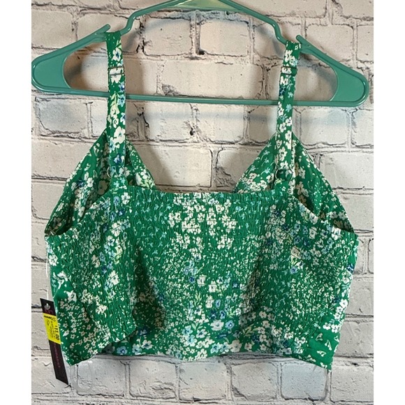 No Boundaries Green‎ Floral Print Smocked Crop Top XL(15/17) Junior Teen Girls - Picture 3 of 5